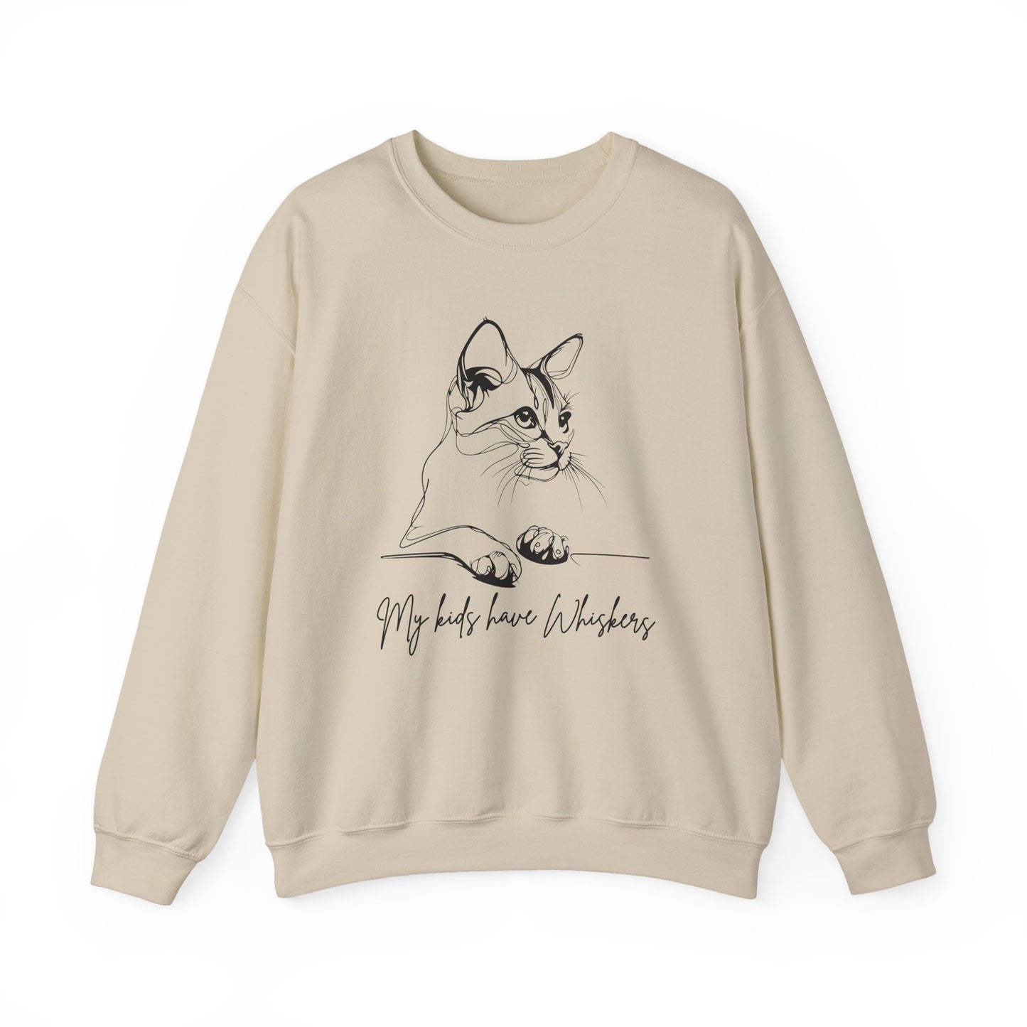 Cozy Cat Lover Sweatshirt, My Kids Have Whiskers Design, Unisex Cat Line art Crewneck, Gift for Cat Owners, Pet Lover Apparel