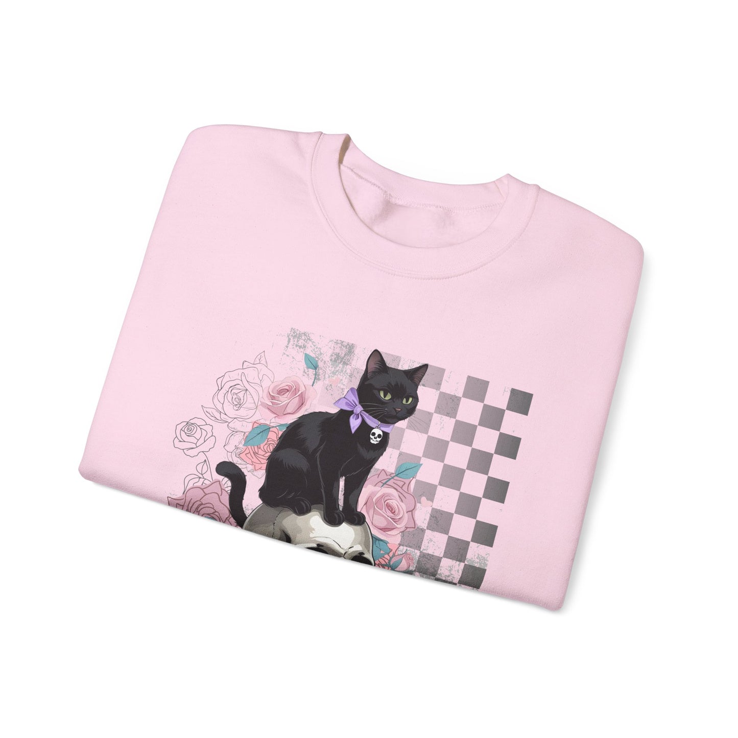 Gothic Cat Sweatshirt - Unisex Heavy Blend™ Crewneck, Cozy Gift for Cat Lovers, Halloween Apparel, Casual Wear, Unique Design