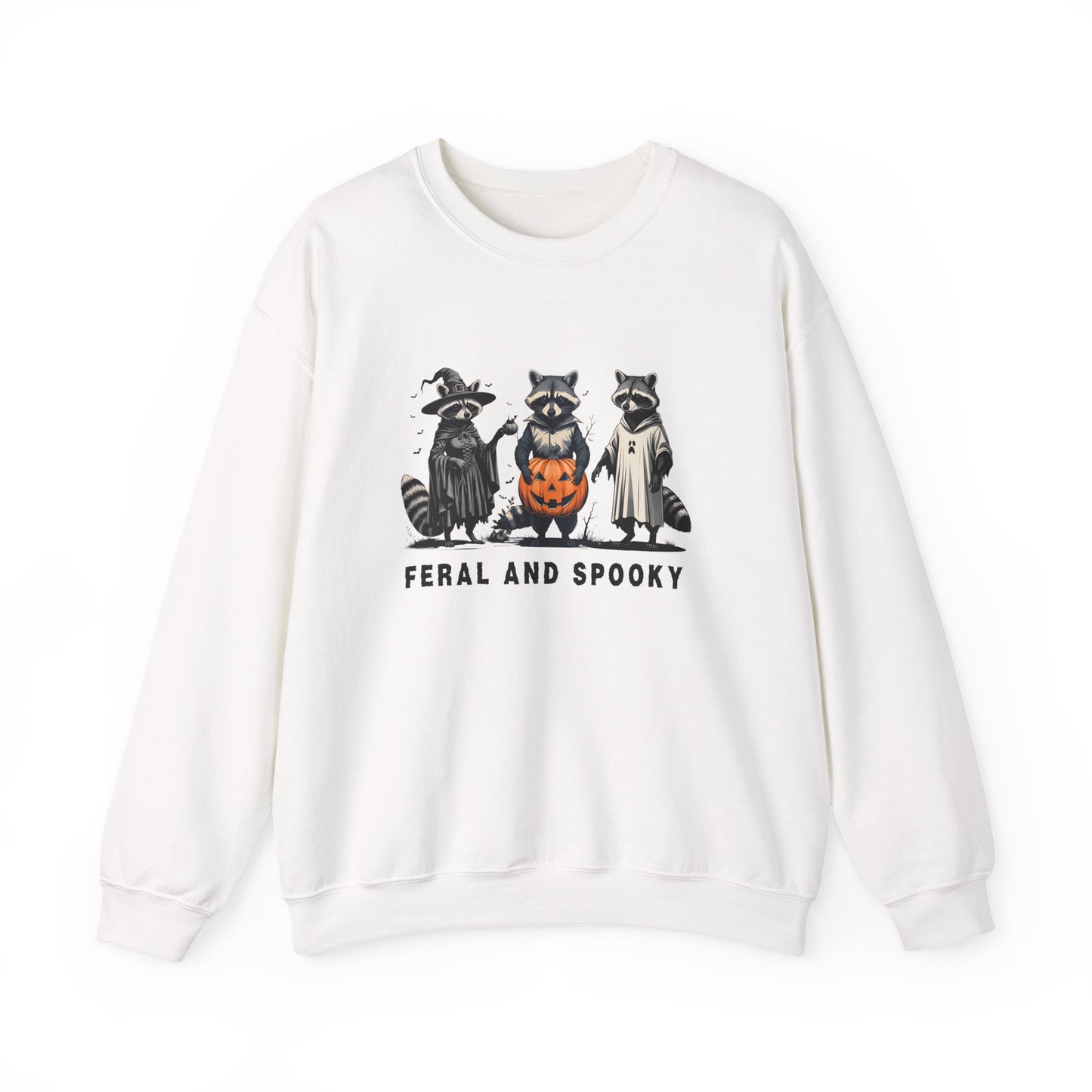 Feral and Spooky Sweatshirt | Unisex Crewneck, Halloween Raccoon Apparel, Cozy Fall Sweater, Gifts for Animal Lovers, Casual Autumn Outfit