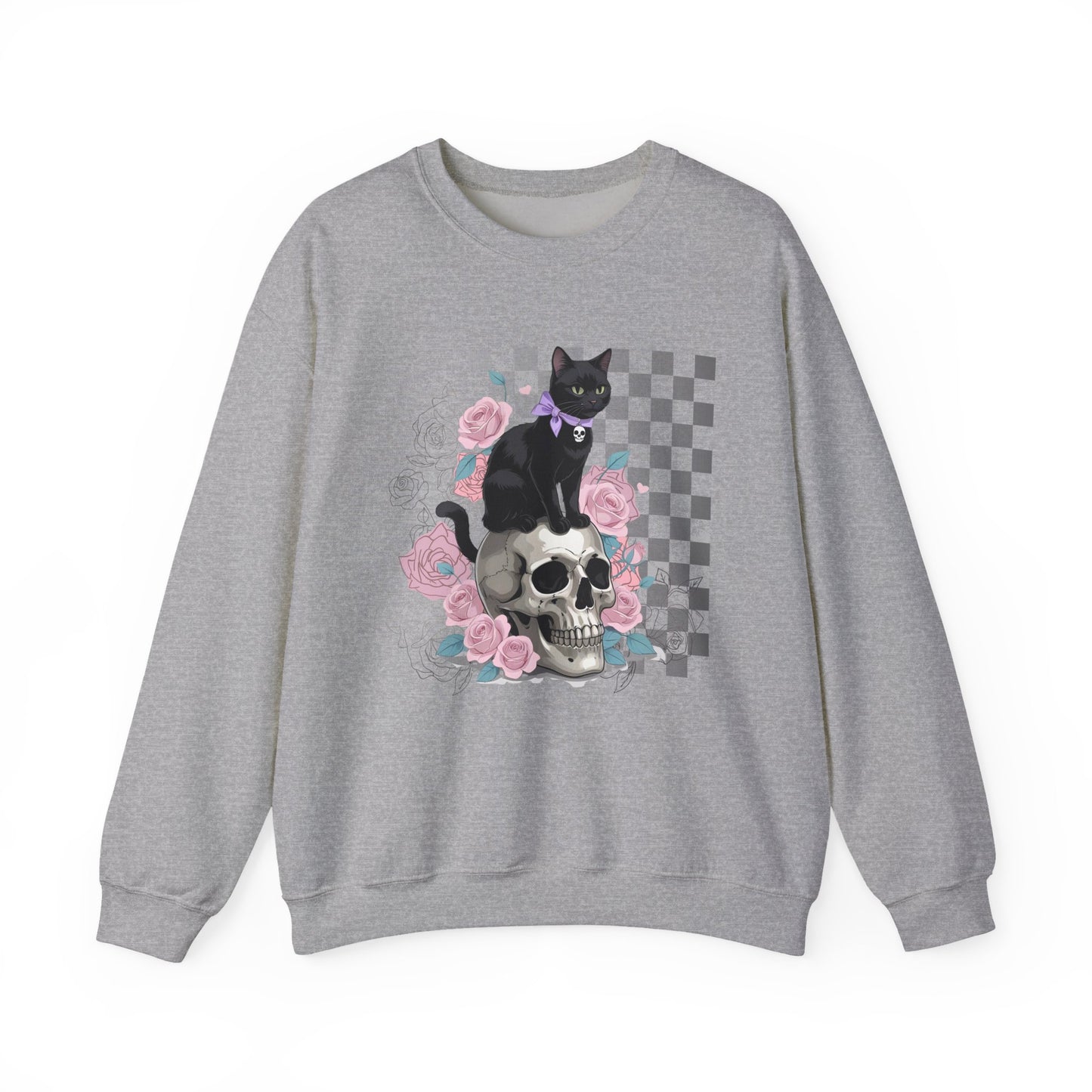 Gothic Cat Sweatshirt - Unisex Heavy Blend™ Crewneck, Cozy Gift for Cat Lovers, Halloween Apparel, Casual Wear, Unique Design