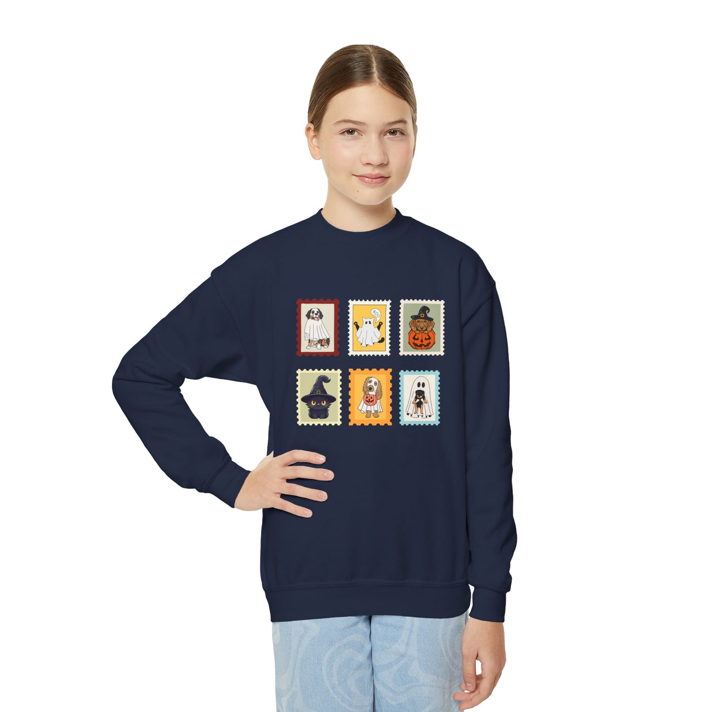Cute Dog-Themed Youth Sweatshirt - Halloween Costume, Kids Fall Apparel, Cozy Gift, Birthday Present, Pet Lover Merchandise