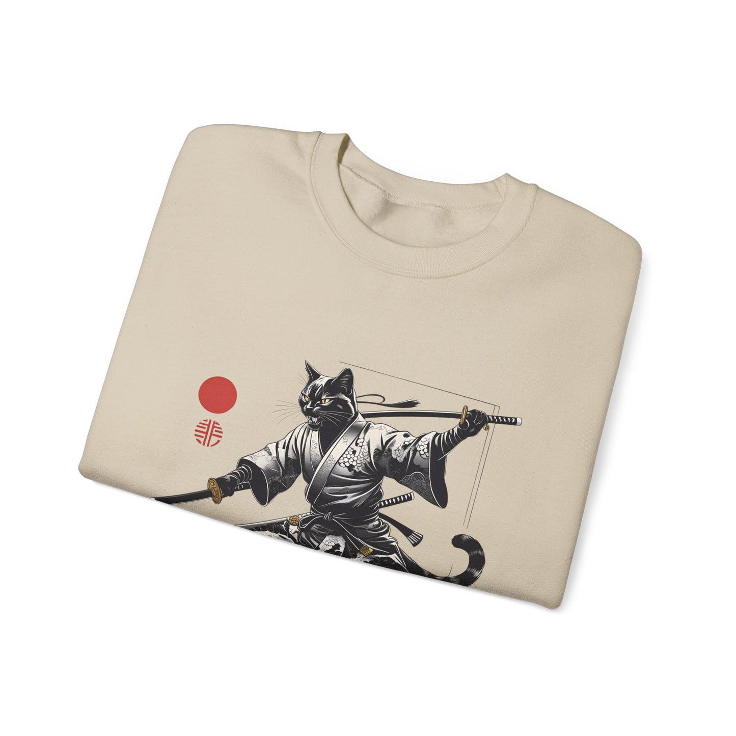 Samurai Cat Crewneck Sweatshirt - Cozy Unisex Pullover, Unique Anime Gift, Cat Lover Apparel, Artful Streetwear, Relaxed Fit Fashion