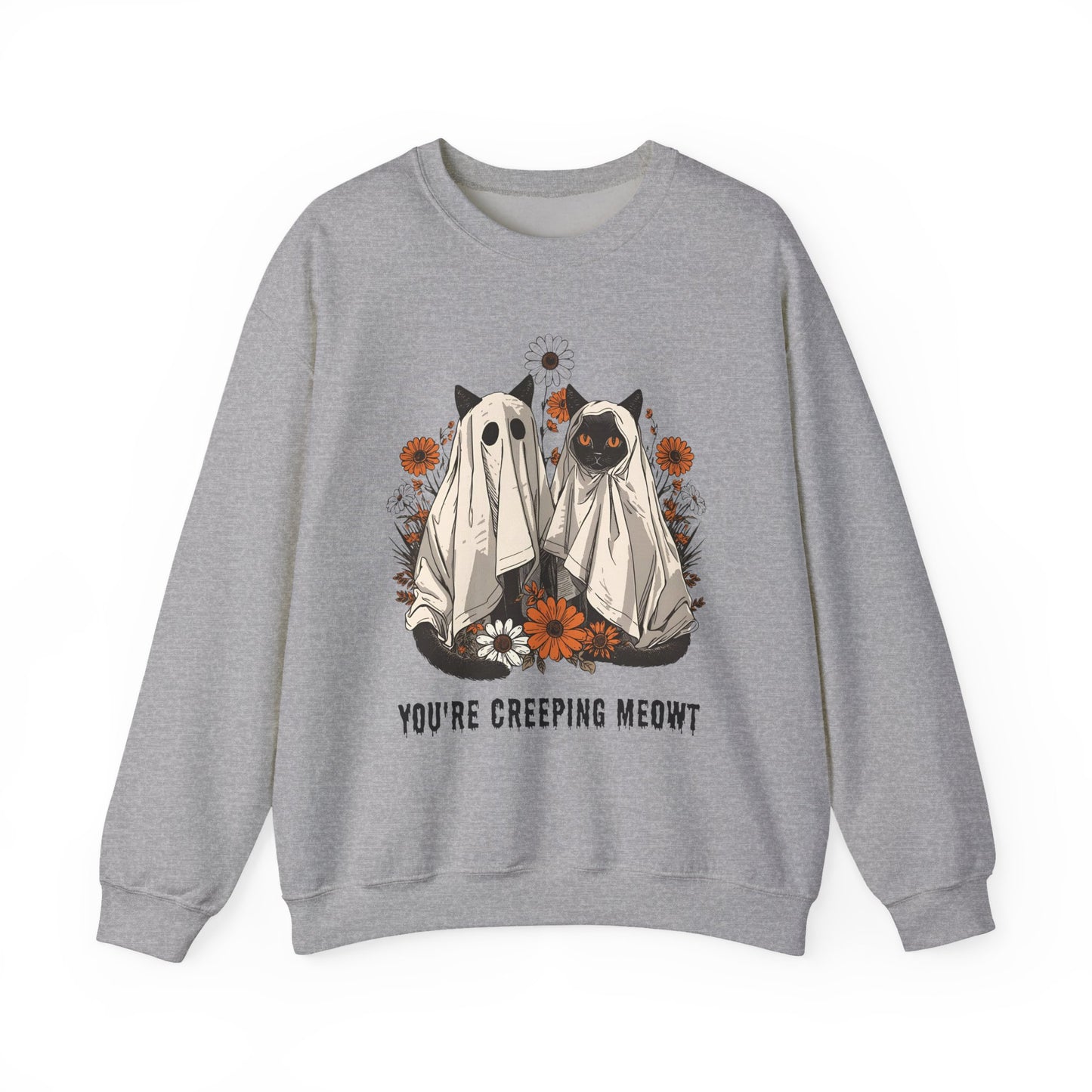 Spooky Cat Crewneck Sweatshirt - You're Creeping Meowt, Halloween Sweatshirt, Cozy Unisex Sweater, Gift for Cat Lovers, Fall Fashion