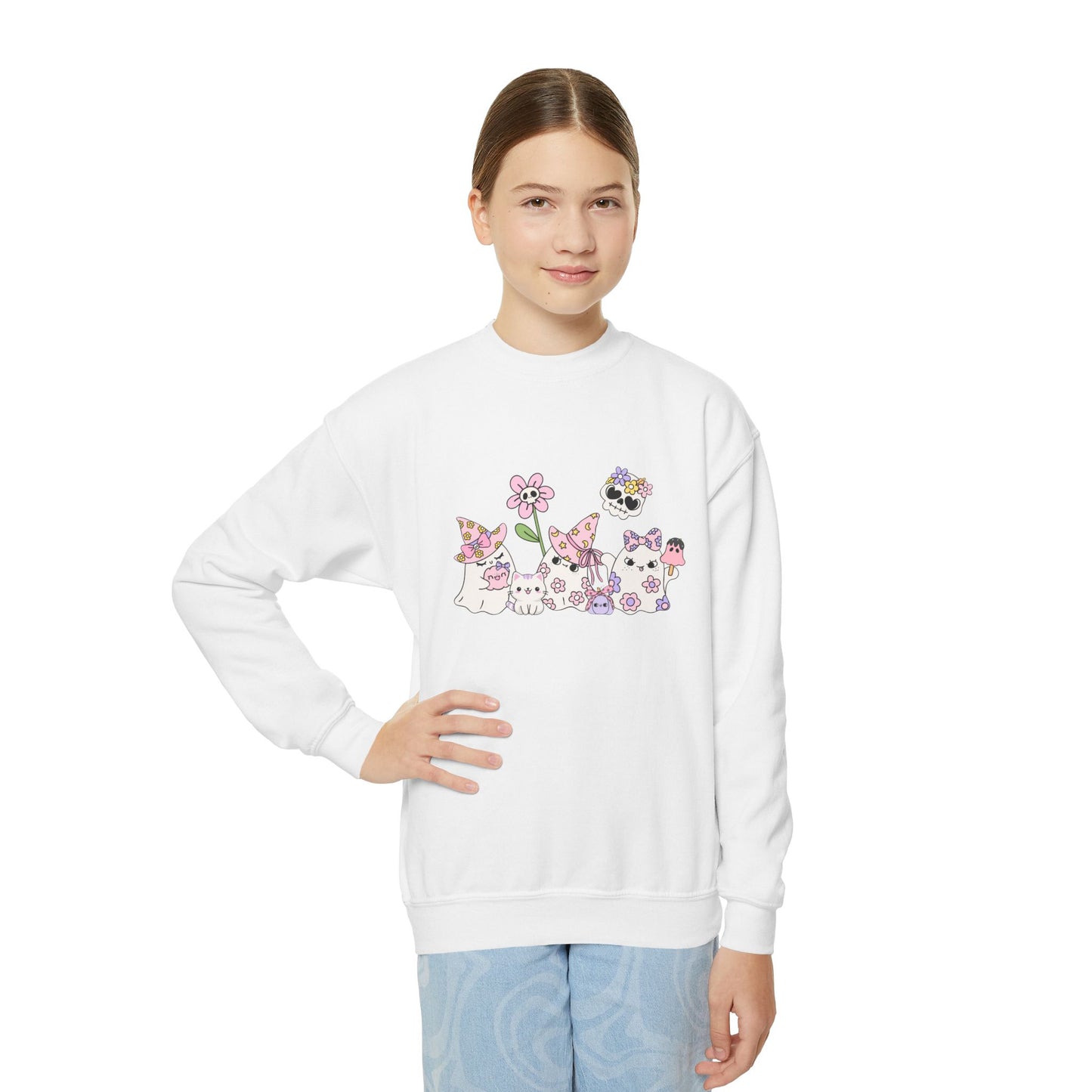 Cute Floral Youth Sweatshirt, Adorable Gift for Kids, Perfect for Spring, Birthday Present, Everyday Wear, Cozy Crewneck