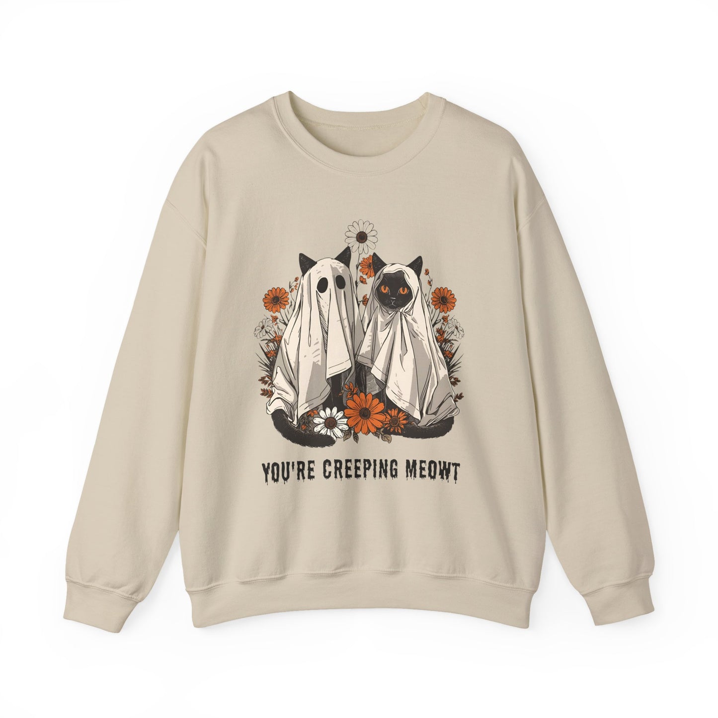 Spooky Cat Crewneck Sweatshirt - You're Creeping Meowt, Halloween Sweatshirt, Cozy Unisex Sweater, Gift for Cat Lovers, Fall Fashion