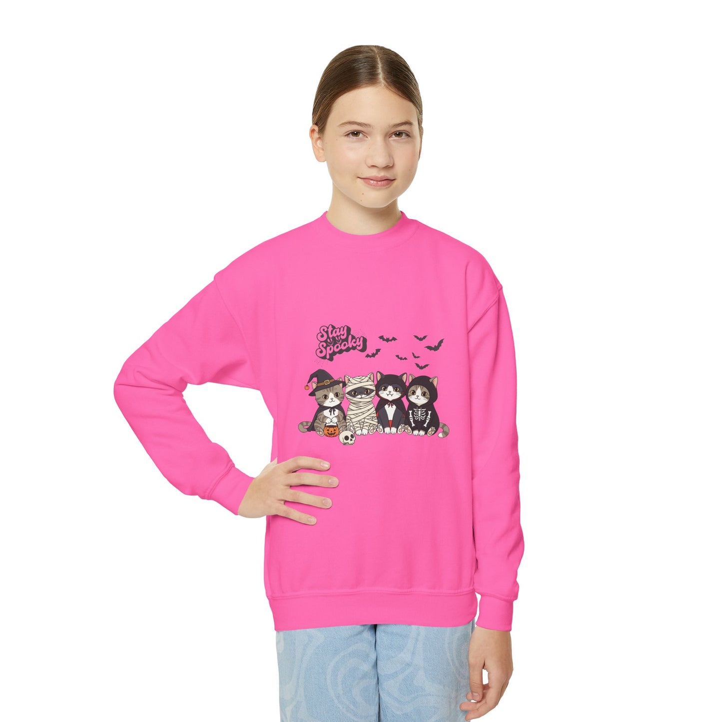Spooky Crewneck Sweatshirt for Kids, Halloween Kids Sweatshirt, Cute Cat and Owl Design, Cozy Youth Sweater, Gift for Children