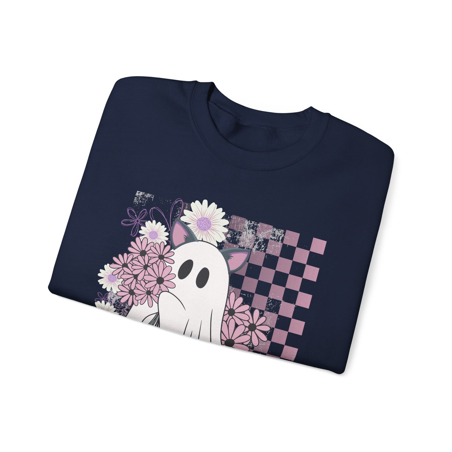 Whimsical Ghost Floral Crewneck Sweatshirt, Cute Fall Apparel, Halloween Sweater, Cozy Unisex Clothing, Spooky Season Fashion