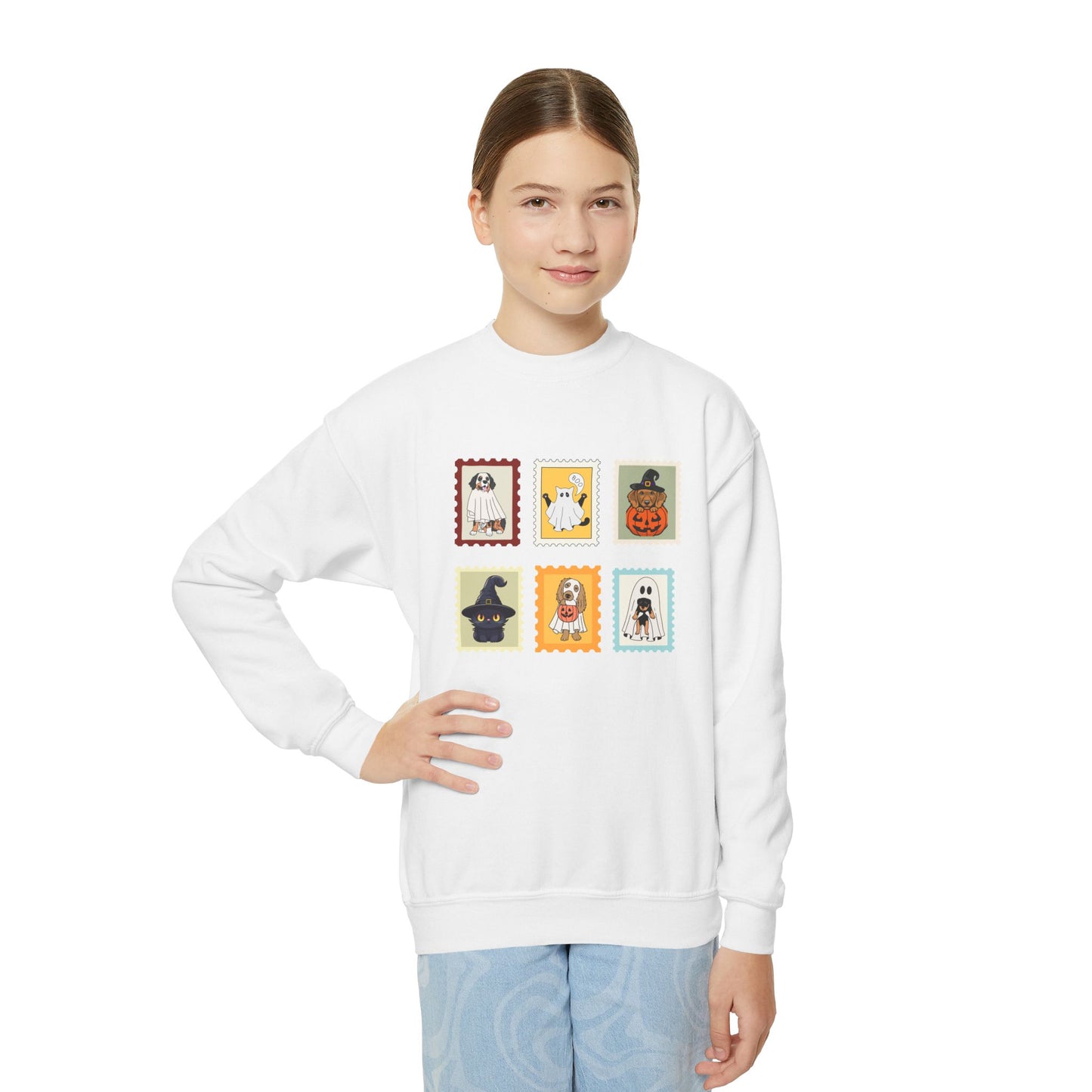 Cute Dog-Themed Youth Sweatshirt - Halloween Costume, Kids Fall Apparel, Cozy Gift, Birthday Present, Pet Lover Merchandise