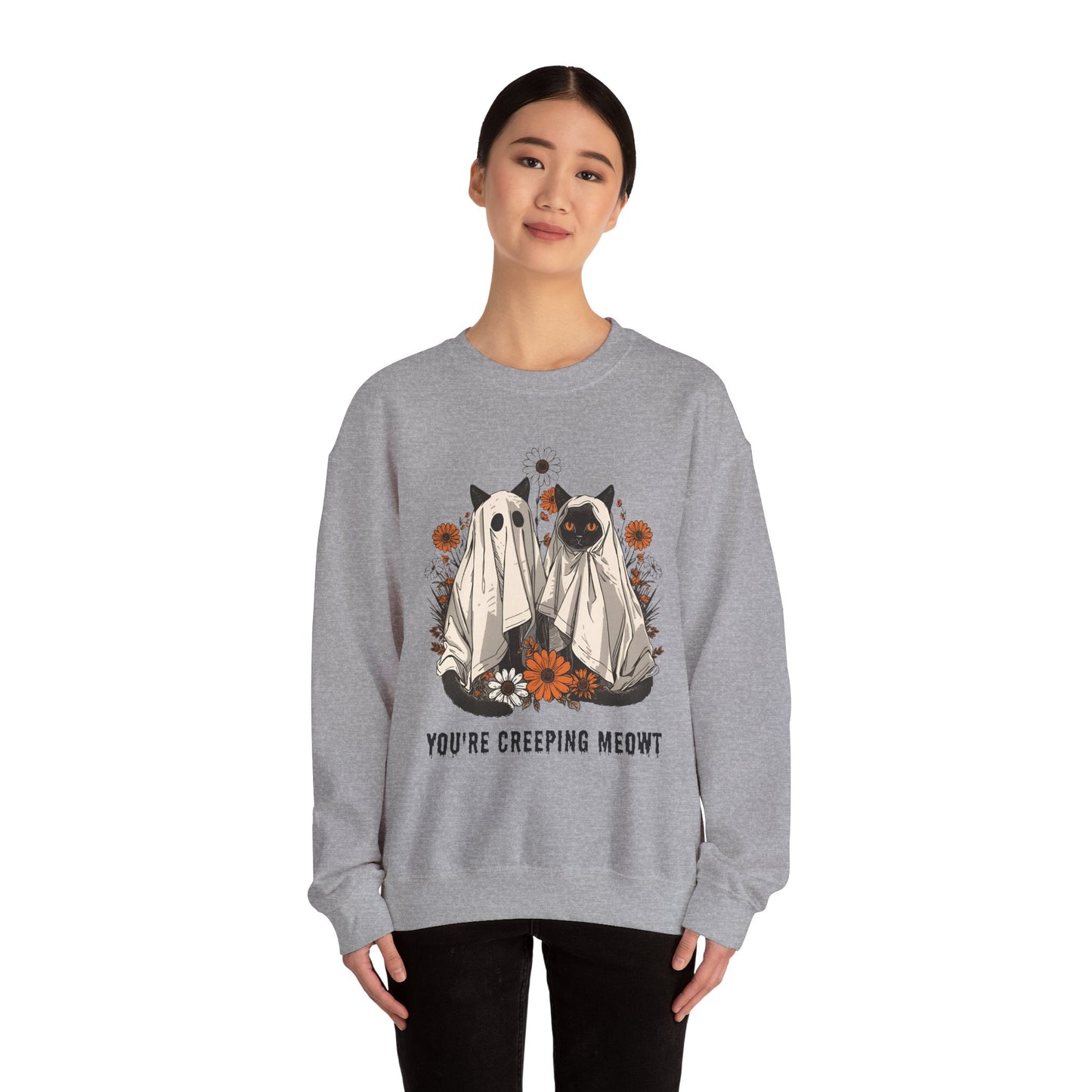 Spooky Cat Crewneck Sweatshirt - You're Creeping Meowt, Halloween Sweatshirt, Cozy Unisex Sweater, Gift for Cat Lovers, Fall Fashion