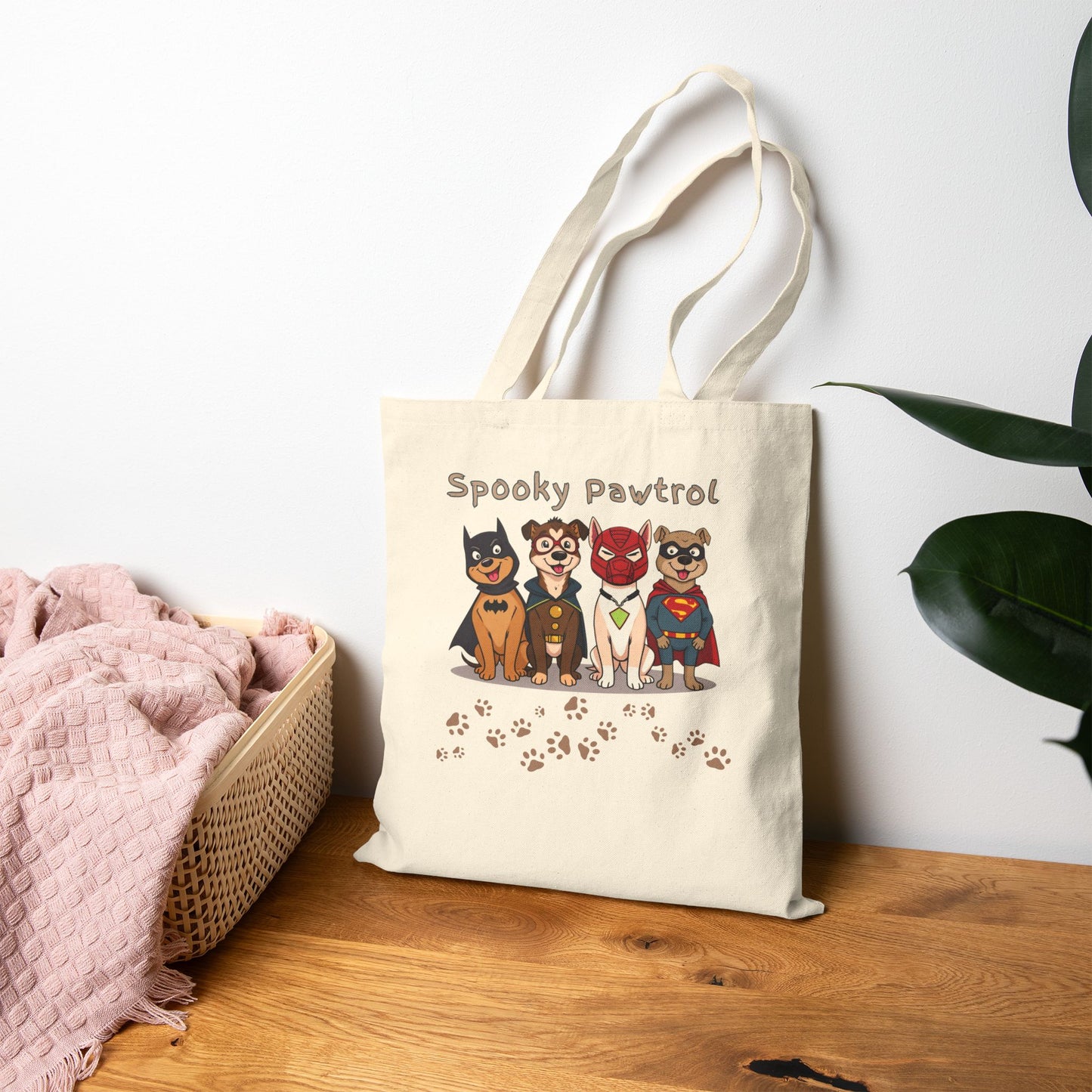 Spooky Patrol Dog-Themed Cotton Canvas Tote Bag, Eco-Friendly Shopping Bag, Halloween Tote, Pet Lover Gift, Canvas Bag for Everyday Use