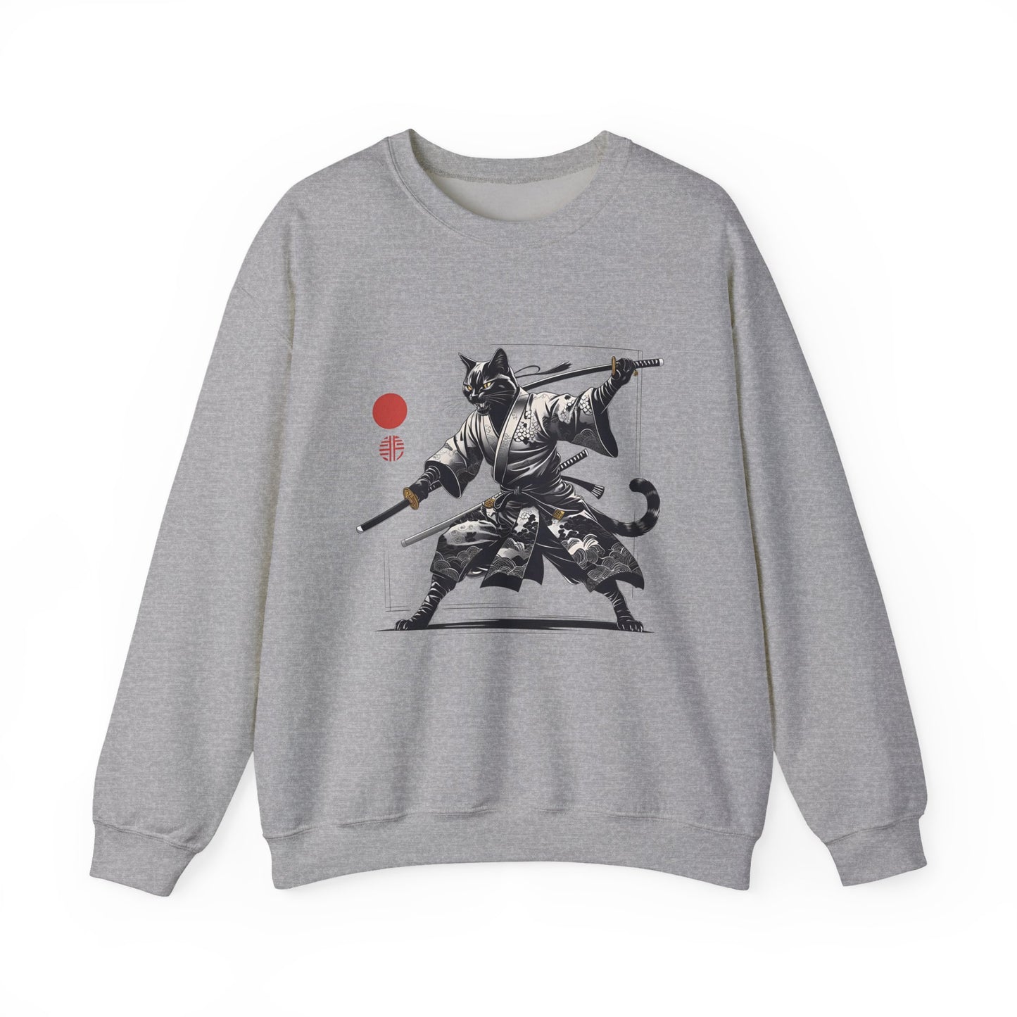 Samurai Cat Crewneck Sweatshirt - Cozy Unisex Pullover, Unique Anime Gift, Cat Lover Apparel, Artful Streetwear, Relaxed Fit Fashion
