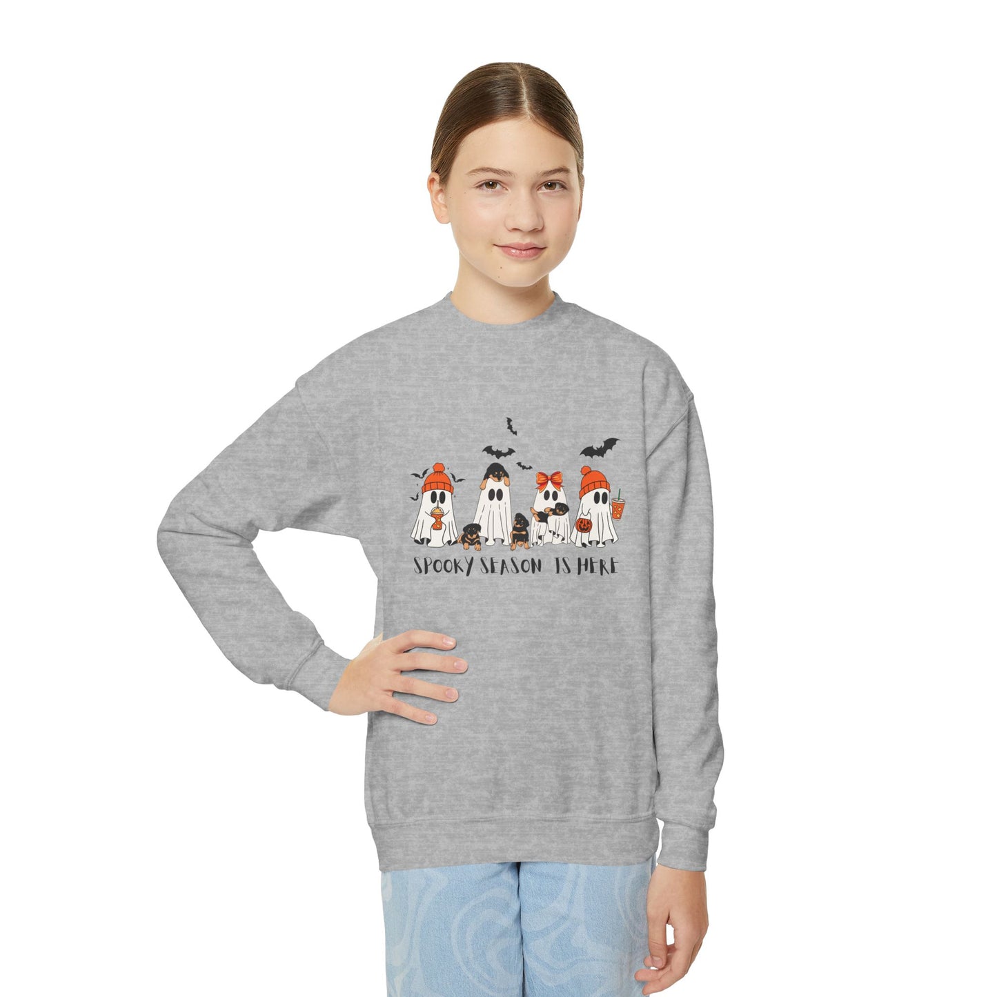 Spooky Season Youth Crewneck Sweatshirt, Halloween Sweatshirt, Cozy Fall Apparel, Cute Kid's Sweatshirt, Ghost and Pumpkin Design