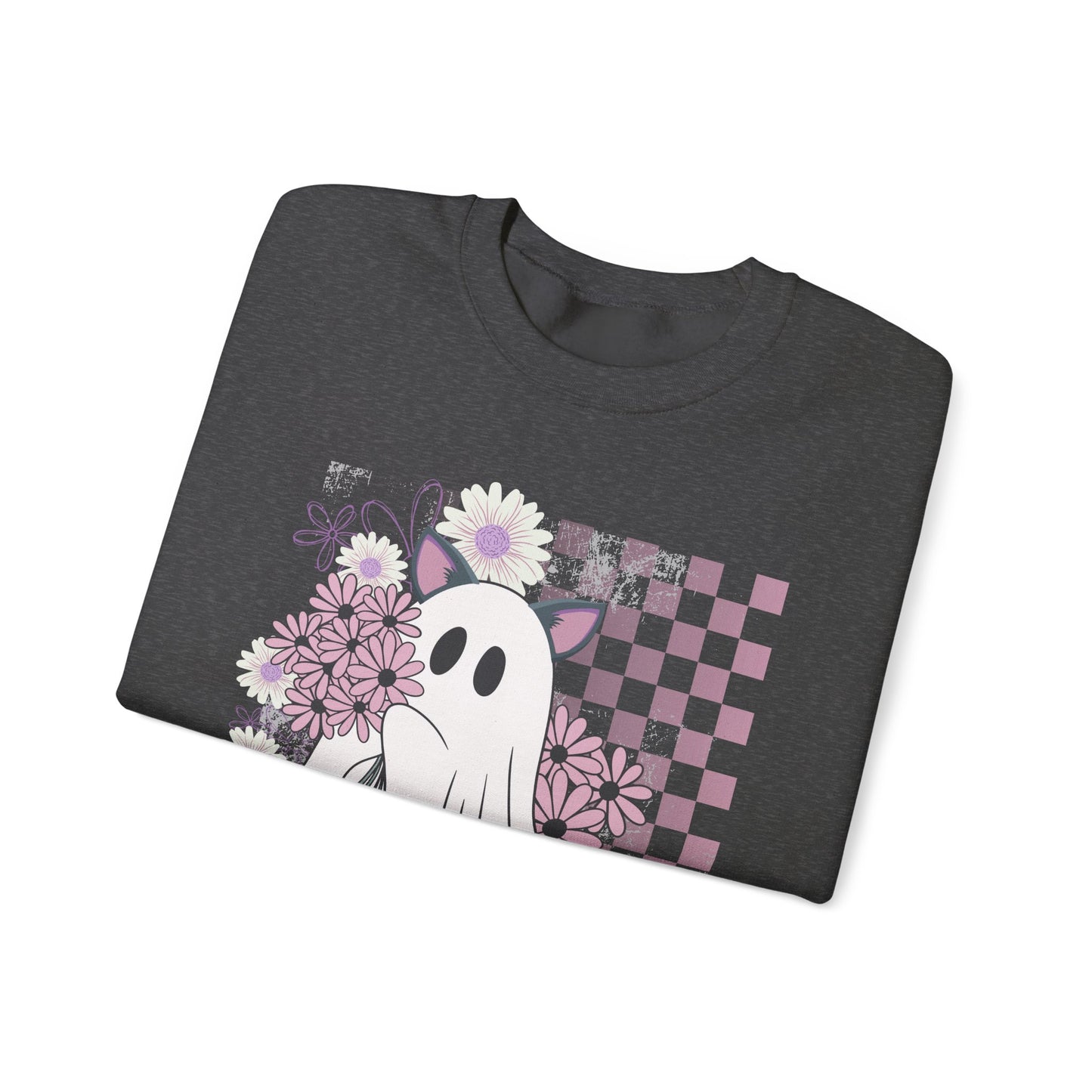 Whimsical Ghost Floral Crewneck Sweatshirt, Cute Fall Apparel, Halloween Sweater, Cozy Unisex Clothing, Spooky Season Fashion