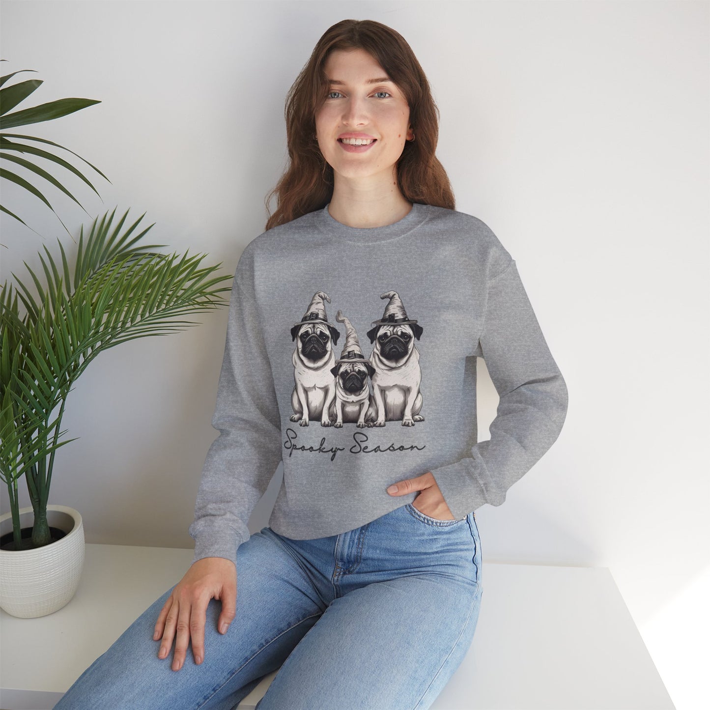 Spooky Pug Sweatshirt, Cozy Fall Apparel, Halloween Gift, Unisex Crewneck, Pet Lover Sweater, Pumpkin Spice Vibes