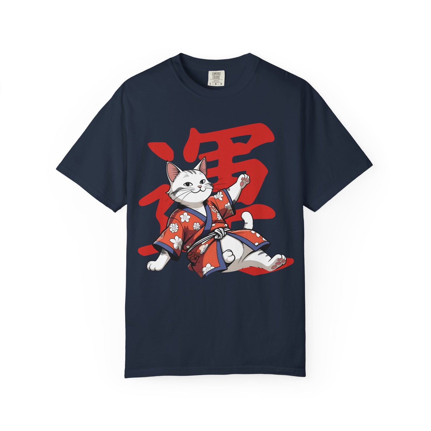 Lucky Cat T-Shirt, Garment-Dyed Tee, Cute Cat Apparel, Japanese Style Shirt, Cat Lover Gift, Casual Wear