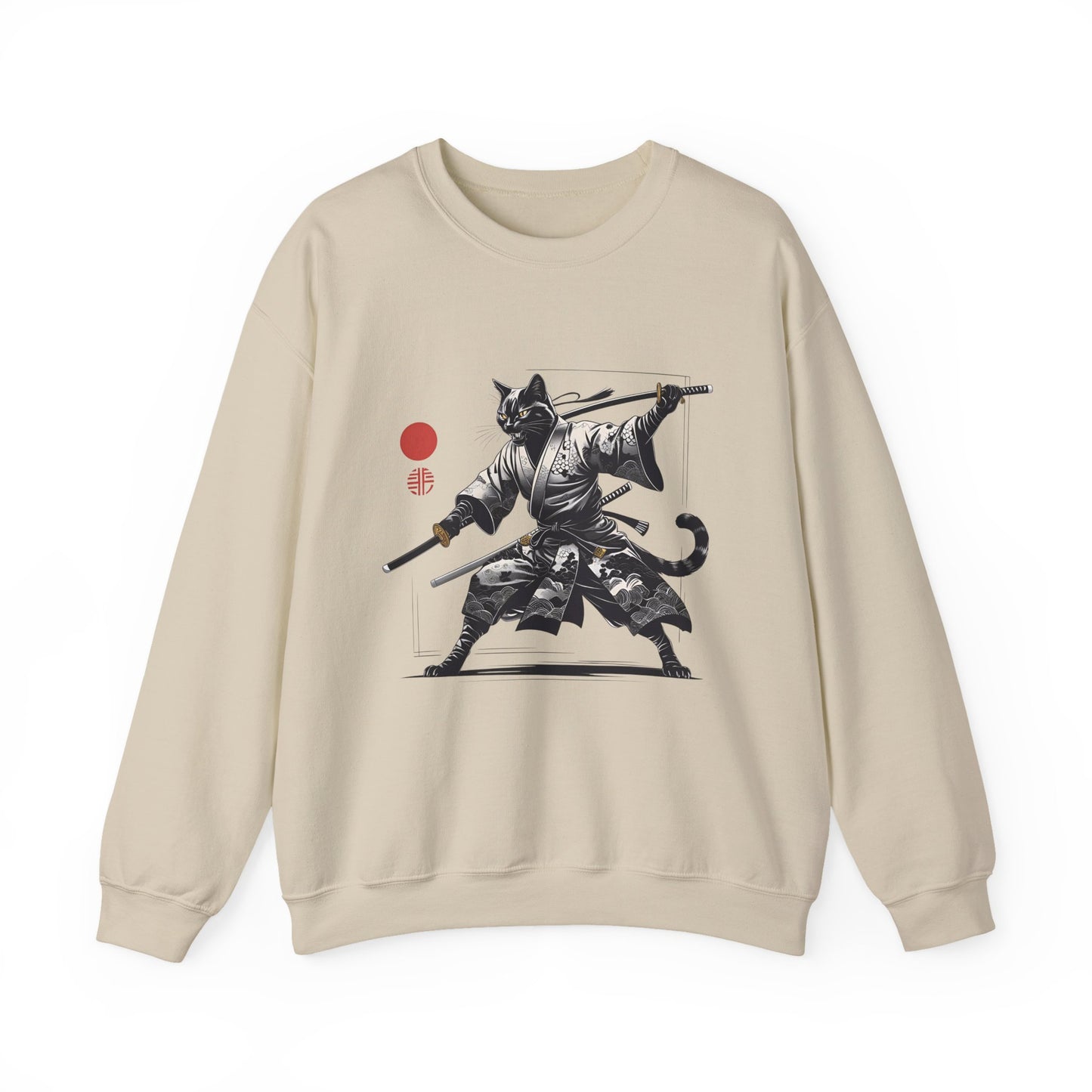 Samurai Cat Crewneck Sweatshirt - Cozy Unisex Pullover, Unique Anime Gift, Cat Lover Apparel, Artful Streetwear, Relaxed Fit Fashion