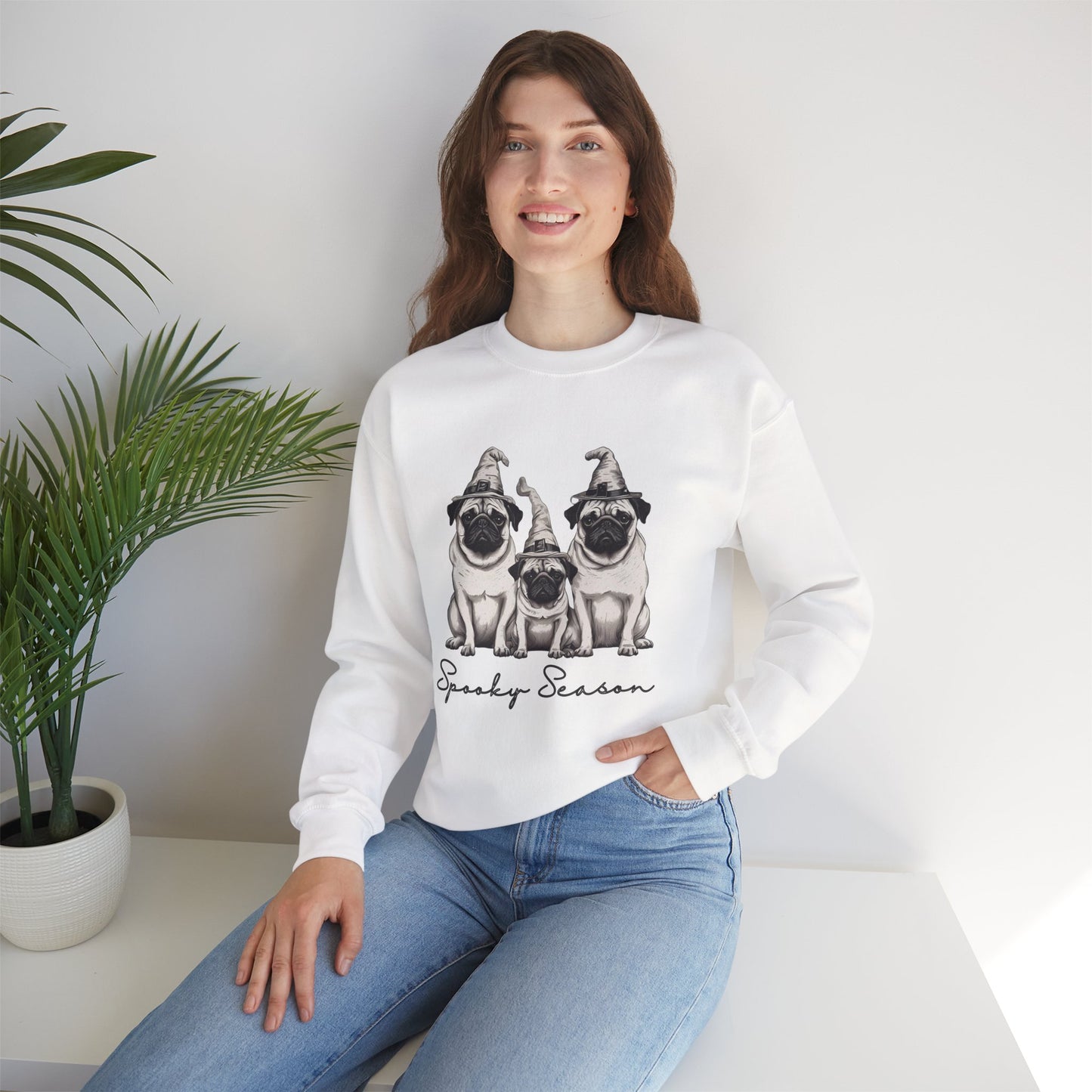 Spooky Pug Sweatshirt, Cozy Fall Apparel, Halloween Gift, Unisex Crewneck, Pet Lover Sweater, Pumpkin Spice Vibes