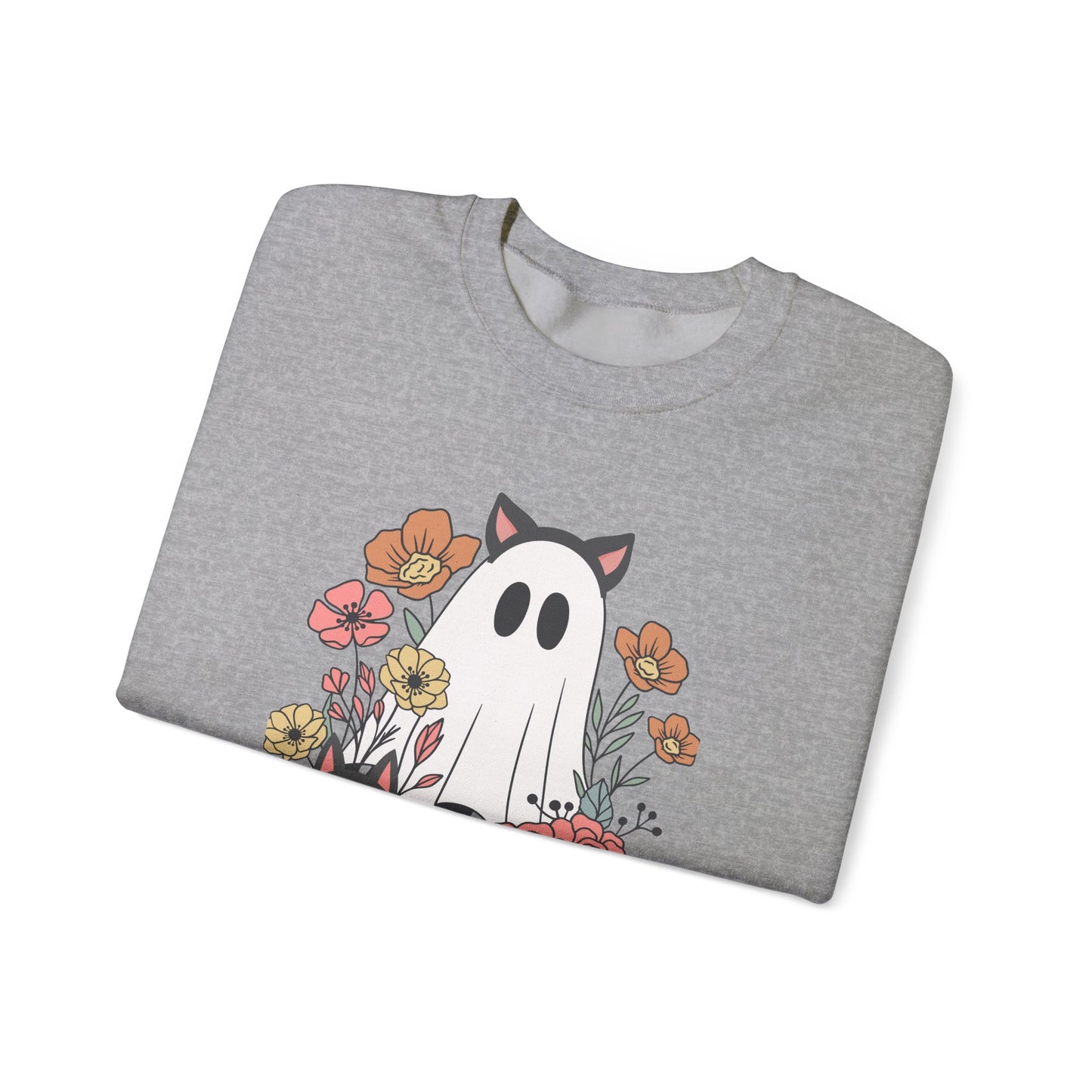 Spooky Vibes Crewneck Sweatshirt | Unisex Cozy Pullover for Fall, Halloween Apparel, Ghost Graphic Sweatshirt, Floral Sweatshirt