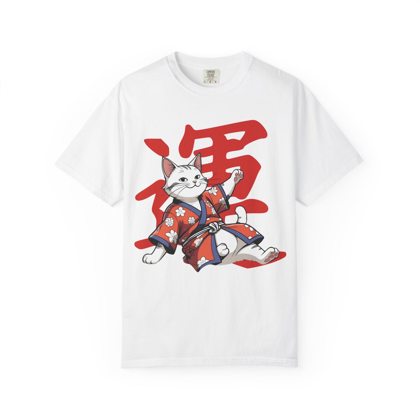 Lucky Cat T-Shirt, Garment-Dyed Tee, Cute Cat Apparel, Japanese Style Shirt, Cat Lover Gift, Casual Wear