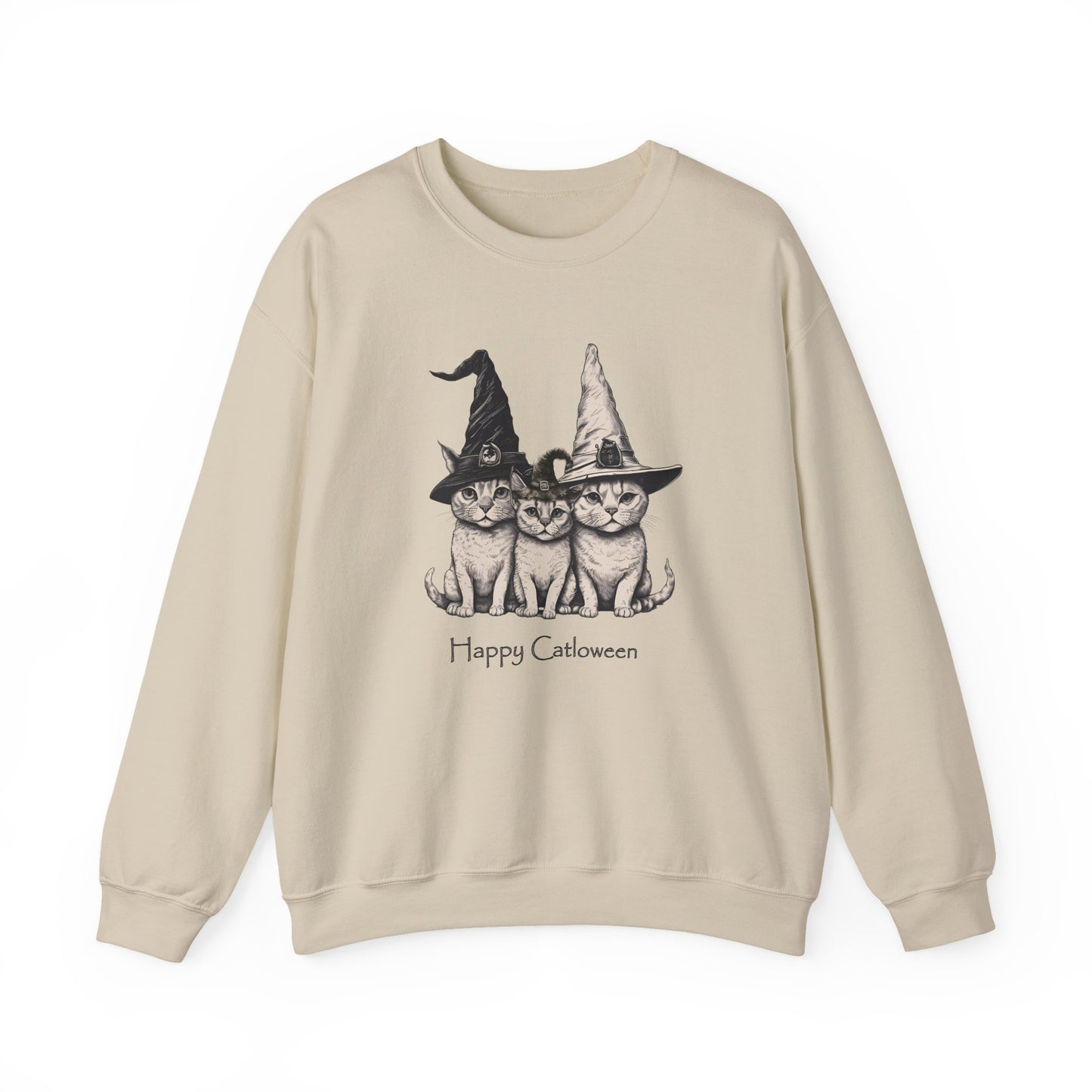 Whimsical Cat Halloween Sweatshirt, Cozy Halloween Crewneck, Fun Vintage Cat Apparel, Unisex Fall Fashion, Cat Lover Gift