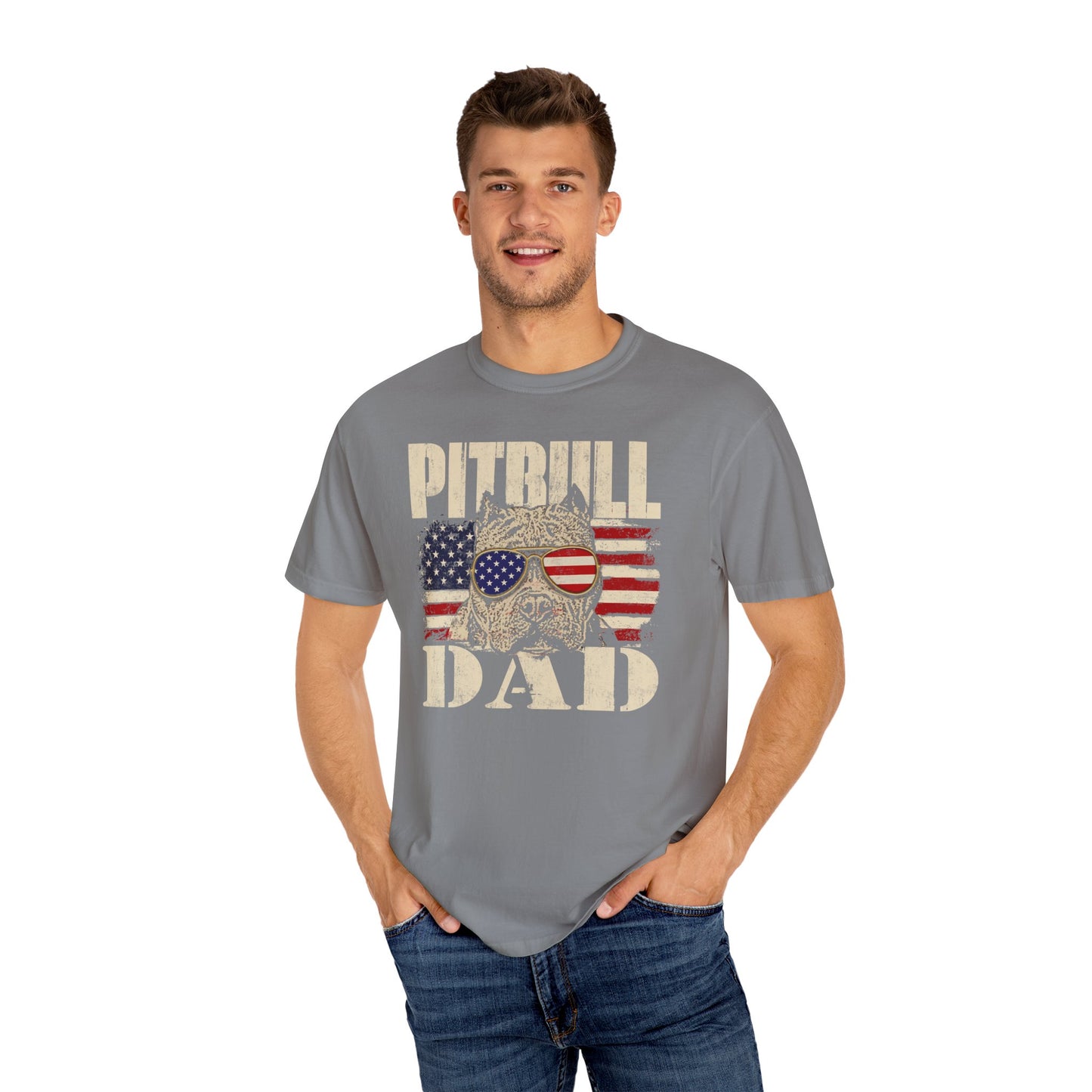 Patriotic Pitbull Dad T-Shirt - Comfortable Unisex Tee for Dog Lovers, Father's Day Gift, American Pride Apparel, Casual Wear