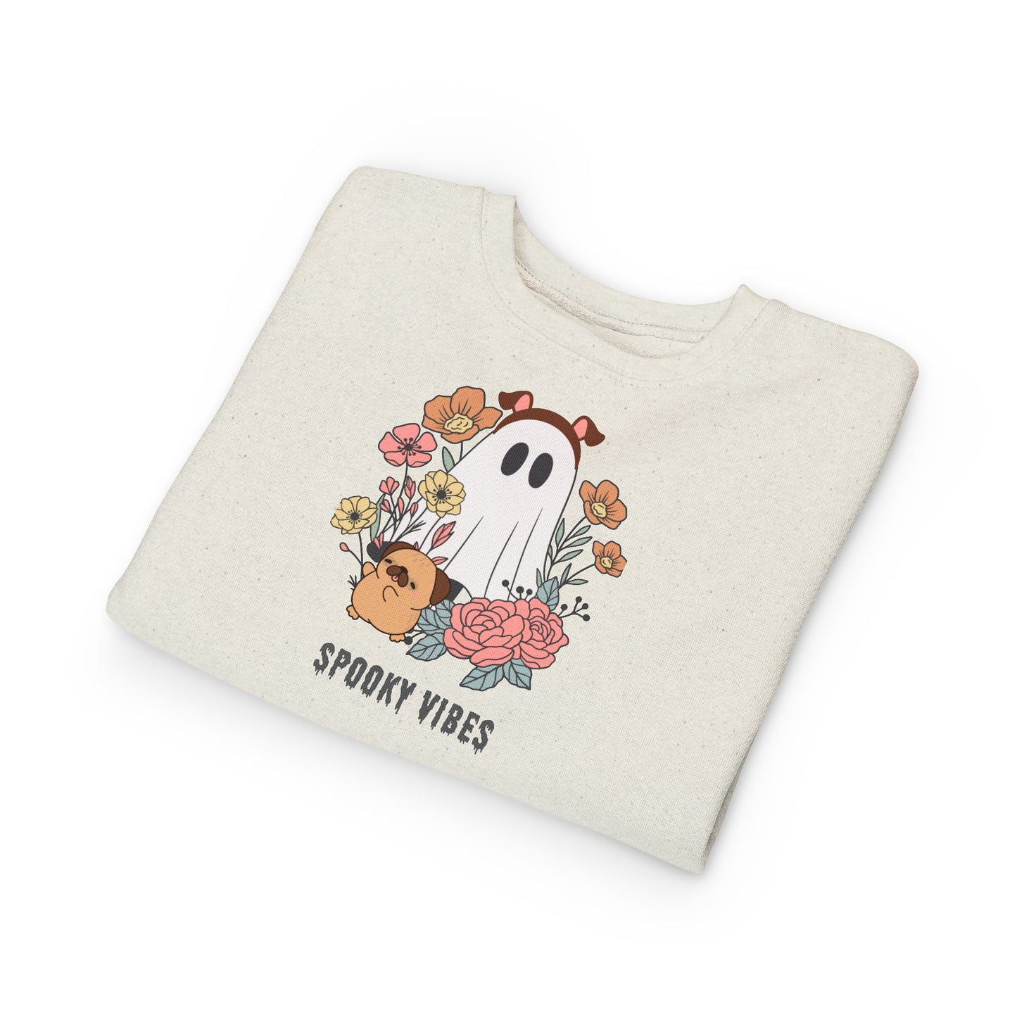 Spooky Vibes Toddler Sweatshirt, Cute Kids' Apparel, Halloween Outfit, Cozy Fall Clothing, Fun Ghost Design, Flower Print