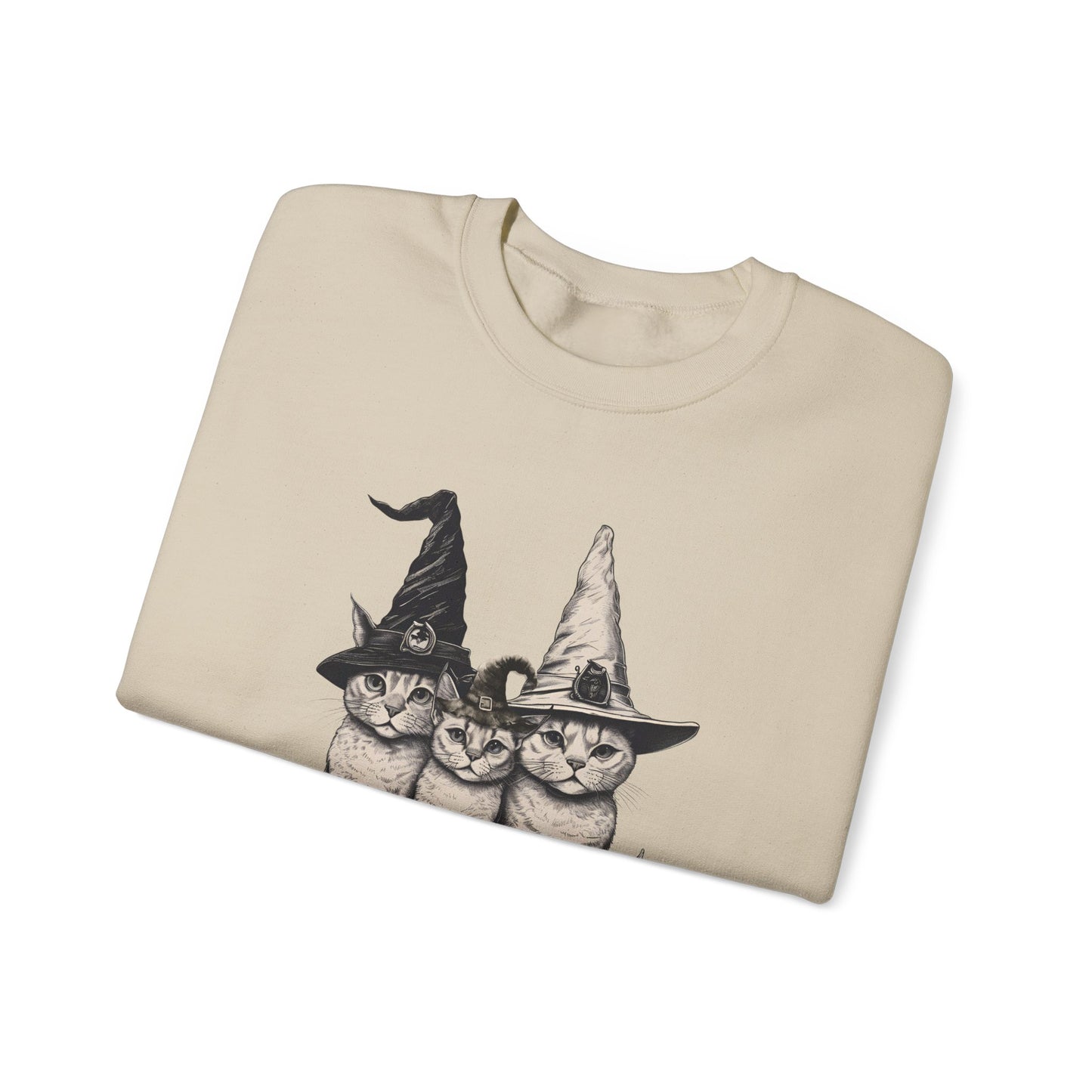 Whimsical Cat Halloween Sweatshirt, Cozy Halloween Crewneck, Fun Vintage Cat Apparel, Unisex Fall Fashion, Cat Lover Gift