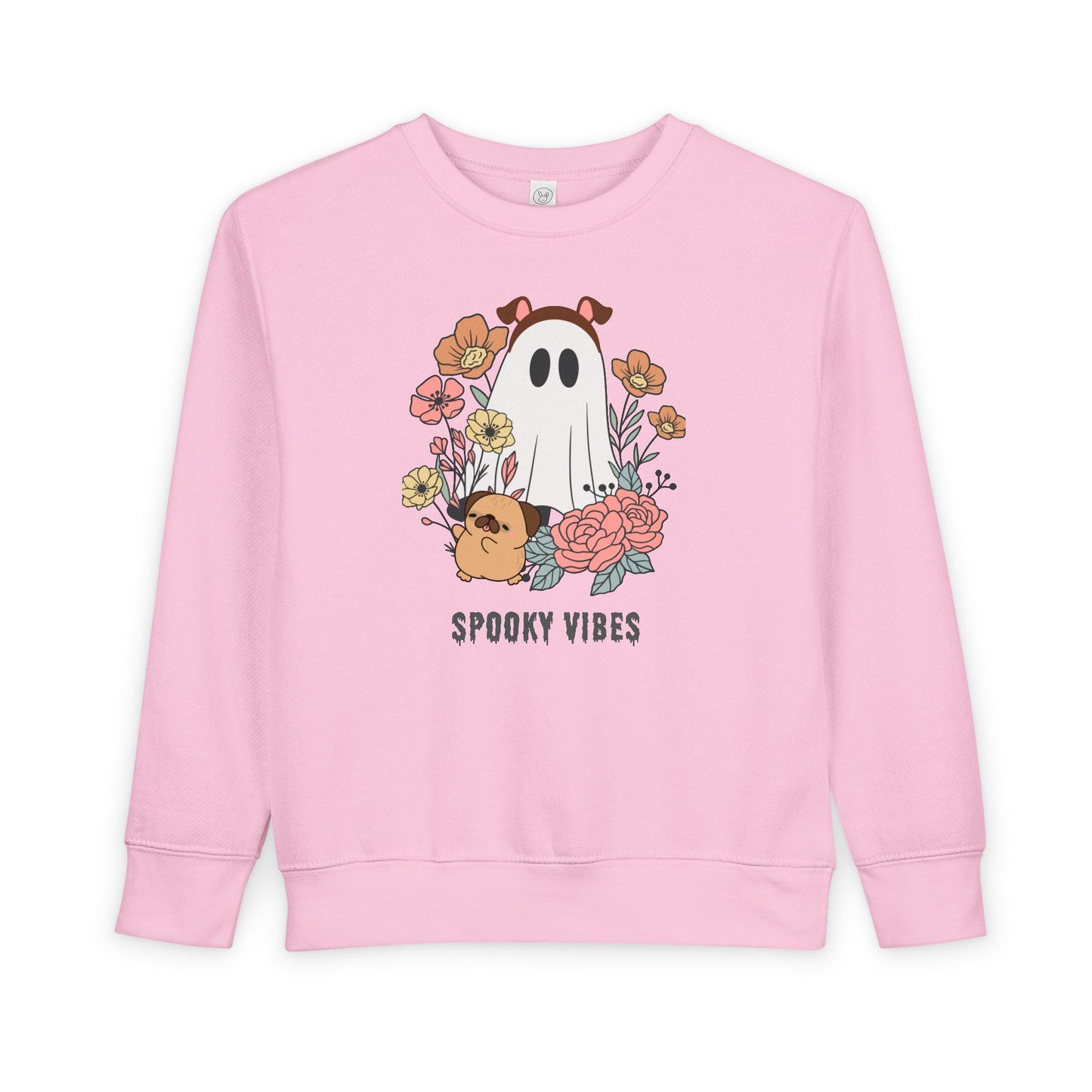 Spooky Vibes Toddler Sweatshirt, Cute Kids' Apparel, Halloween Outfit, Cozy Fall Clothing, Fun Ghost Design, Flower Print
