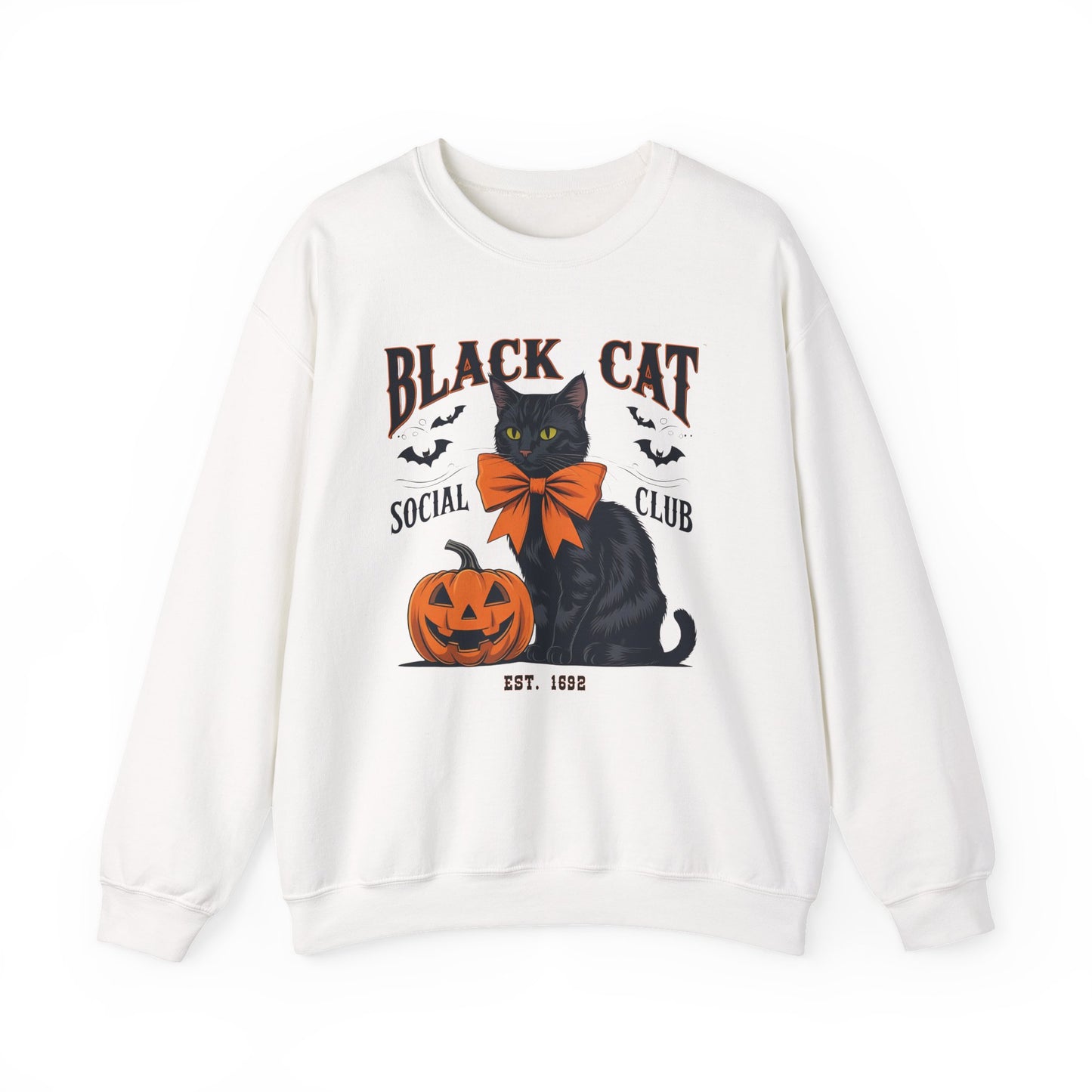 Halloween Themed Sweatshirt, Cozy Fall Apparel, Black Cat Sweatshirt, Spooky Season Clothing, Autumn Fashion, Perfect for Cat Lovers