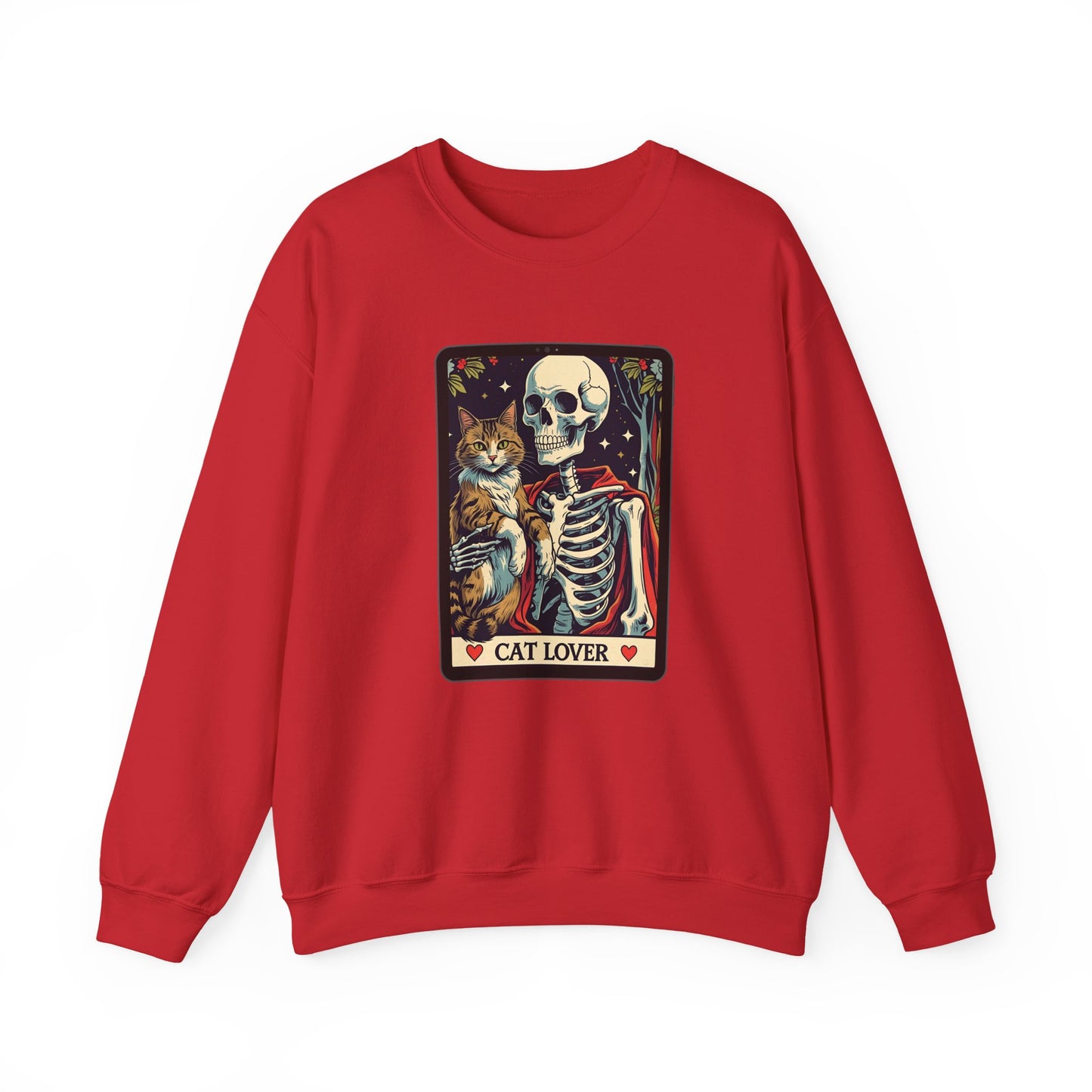 Gothic Cat Lover Crewneck Sweatshirt | Cozy Halloween Sweater, Pet Lover Gift, Spooky Season Apparel, Unisex Sweatshirt, Tarot card Design