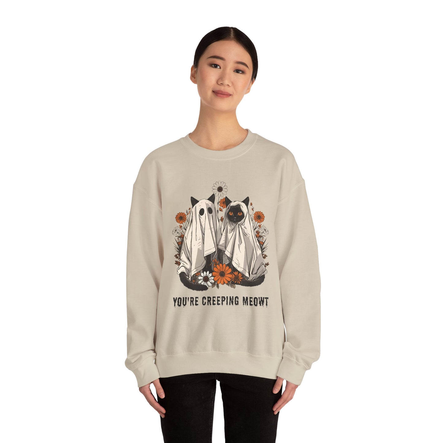 Spooky Cat Crewneck Sweatshirt - You're Creeping Meowt, Halloween Sweatshirt, Cozy Unisex Sweater, Gift for Cat Lovers, Fall Fashion