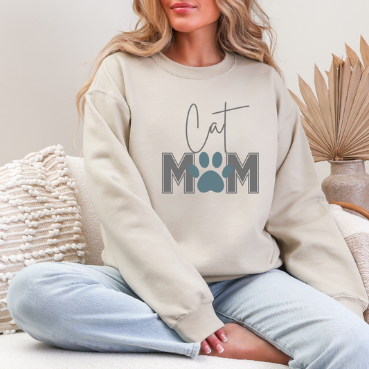 Cat Mom Crewneck Sweatshirt - Cozy Gift for Pet Lovers, Cute Cat Owner Apparel, Perfect for Mother's Day, Cat-themed Fashion