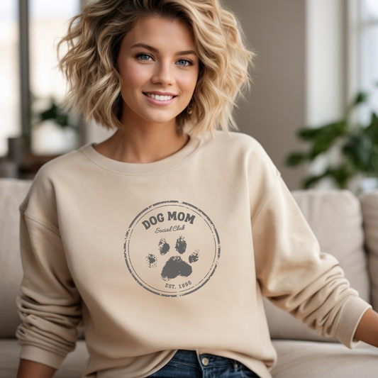 Dog Mom Club Crewneck Sweatshirt, Cozy Pet Lover Gift, Perfect for Dog Owners Gift, Animal Lover Apparel, Casual Everyday Wear