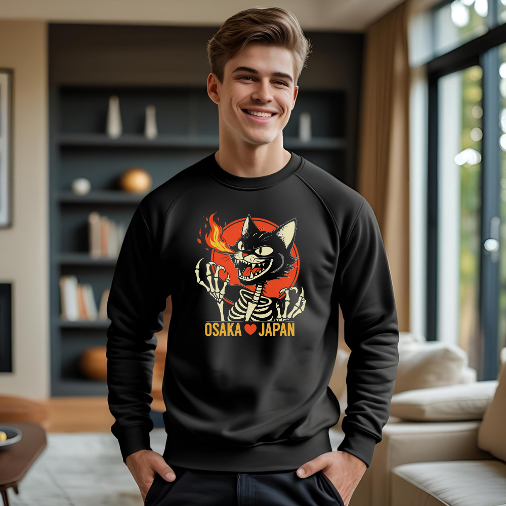 Osaka Cat Graphic Crewneck Sweatshirt, Funny Sweatshirt, Unisex, Halloween Apparel, Gift for Cat Lovers, Streetwear