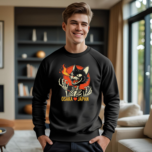 Osaka Cat Graphic Crewneck Sweatshirt, Funny Sweatshirt, Unisex, Halloween Apparel, Gift for Cat Lovers, Streetwear