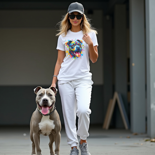 Vibrant Pitbull Dog Portrait T-Shirt | Colorful Pet Lover Tee, Gift for Dog Owners, Animal Art Shirt, Casual Wear, Unisex Apparel