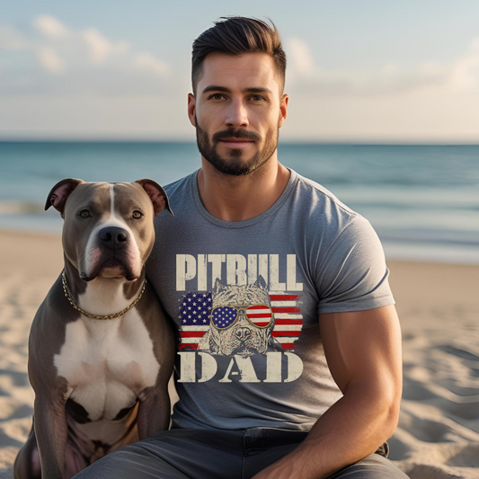 Patriotic Pitbull Dad T-Shirt - Comfortable Unisex Tee for Dog Lovers, Father's Day Gift, American Pride Apparel, Casual Wear