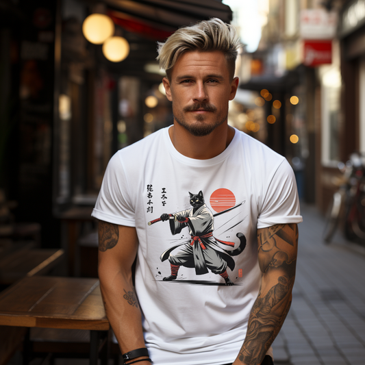 Samurai Cat Youkai T-shirt, Unisex Garment-Dyed Tee, Cat Lover Shirt, Japanese Art Tee, Gifts for Anime Fans, Fun Casual Wear