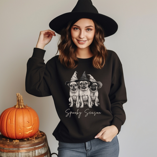 Spooky Season Dog Sweatshirt | Pug Lovers Gift, Halloween Apparel, Cozy Crewneck, Pet Owner Style, Fall Fashion