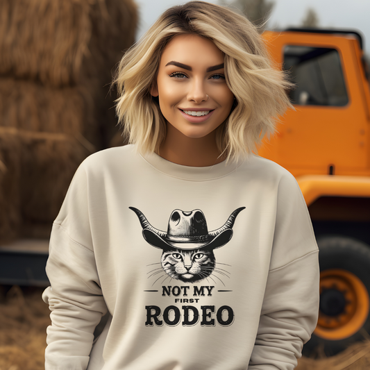 Funny Cat Rodeo Sweatshirt, Gift for Cat Lovers, Unisex Crewneck, Cozy Apparel, Unique Pet Owner Gift, Western theme Casual Wear