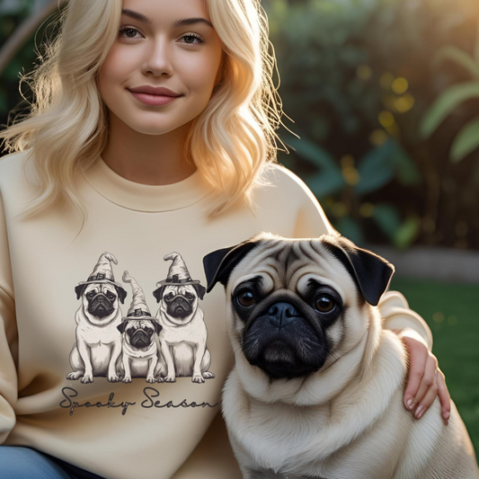 Spooky Pug Sweatshirt, Cozy Fall Apparel, Halloween Gift, Unisex Crewneck, Pet Lover Sweater, Pumpkin Spice Vibes