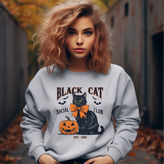 Halloween Themed Sweatshirt, Cozy Fall Apparel, Black Cat Sweatshirt, Spooky Season Clothing, Autumn Fashion, Perfect for Cat Lovers