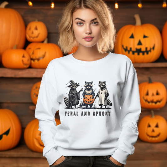 Feral and Spooky Sweatshirt - Cozy Unisex Crewneck for Halloween, Fall Fashion, Gift for Animal Lovers, Spooky Season Attire, Casual Wear