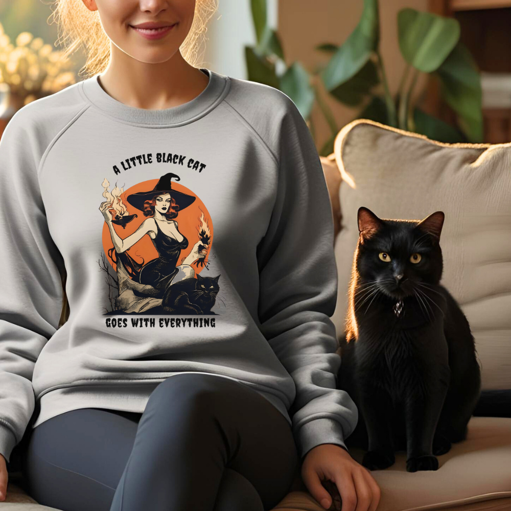 Stylish Witchy Cat Crewneck Sweatshirt | Perfect for Halloween, Cozy Casual Wear, Gifts for Cat Lovers, Unique Vintage Fall Fashion, Spooky [...]