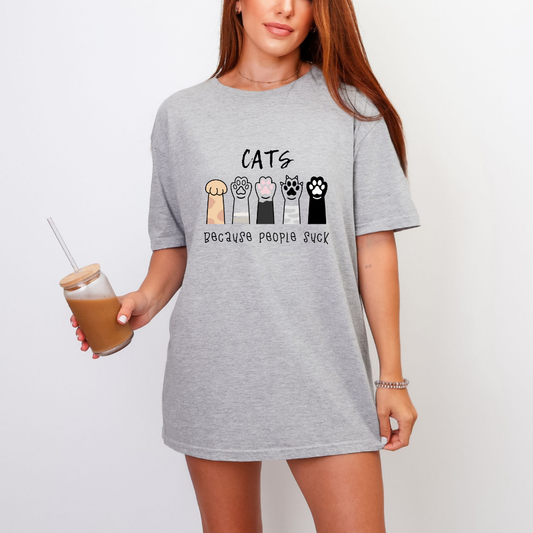 Funny Cat Lovers Tee - 'Cats Because People Suck' - Gift for Pet Owners, Cat Mom Shirt, Animal Lover Top, Humorous T-Shirt, Casual Wear