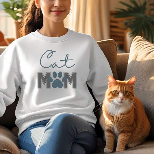 Cat Mom Crewneck Sweatshirt, Cozy Cat Lover Gift, Mother's Day Sweatshirt, Animal Lover Apparel, Funny Cat Sweatshirt, Pet Parent Fashion