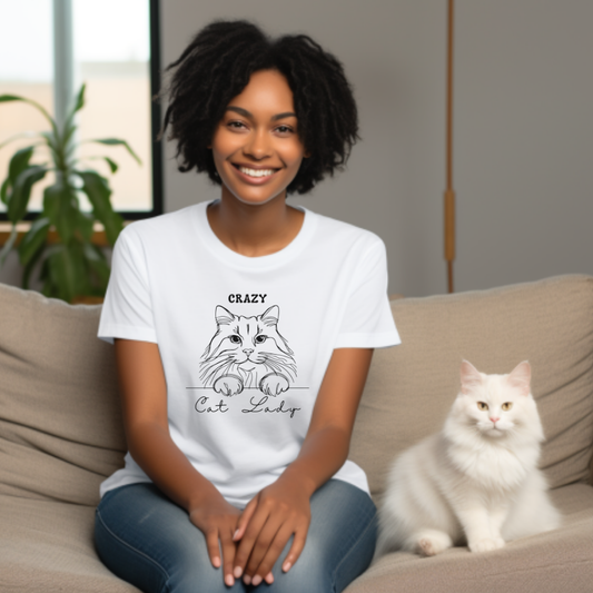 Crazy Cat Lady Unisex Tee, Cat Lover Gift, Fun Pet T-Shirt for Women, Cute Animal Shirt for Cat Owners, Birthday & Everyday Wear