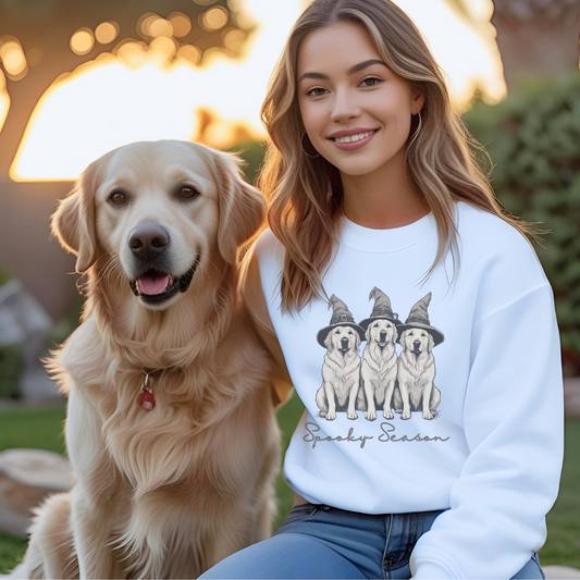 Spooky Season Sweatshirt - Halloween Unisex Crewneck, Cute Dog Sweatshirt, Fall Fashion, Perfect Gift for Dog Lovers, Cozy Golden Retriever Sweater