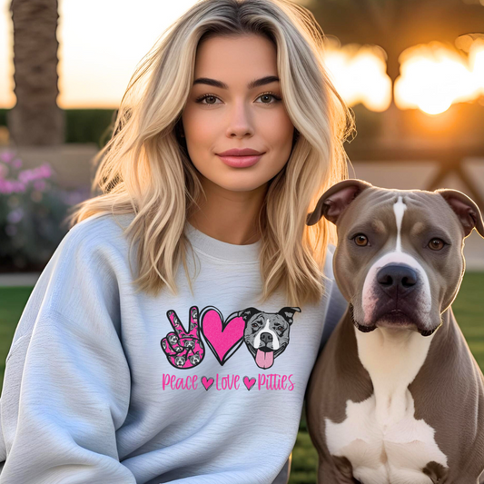 Peace Love Pits Crewneck Sweatshirt, Dog Lover Gift, Cozy Crewneck, Animal Rescue Fundraiser, Women's Fashion Sweatshirt
