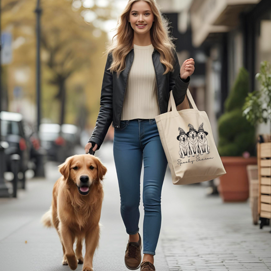 Spooky Season Dog Tote Bag, Pet Lover Gift, Halloween Canvas Bag, Eco-Friendly Tote, Dog Mom Accessory